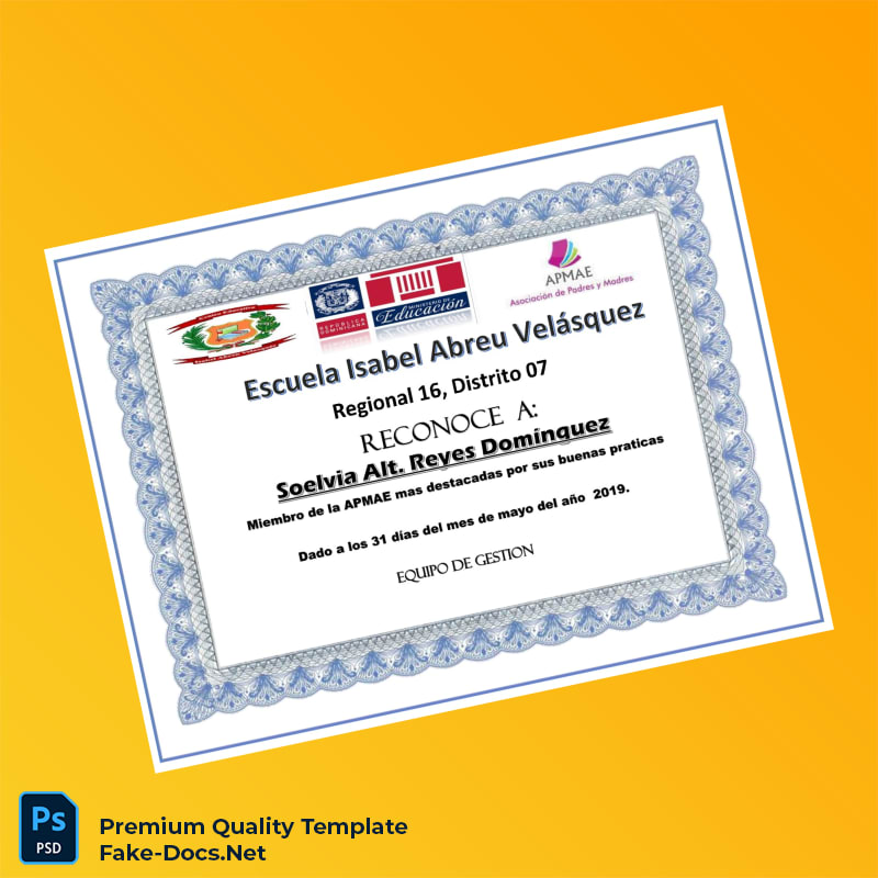 Dominican Republic Escuela Isabel Abreu Velásquez Recognition Diploma – High Quality Replacement Template 5 Page Dominican Republic Escuela Isabel Abreu Velásquez Recognition Diploma – High Quality Replacement Template 5 Page