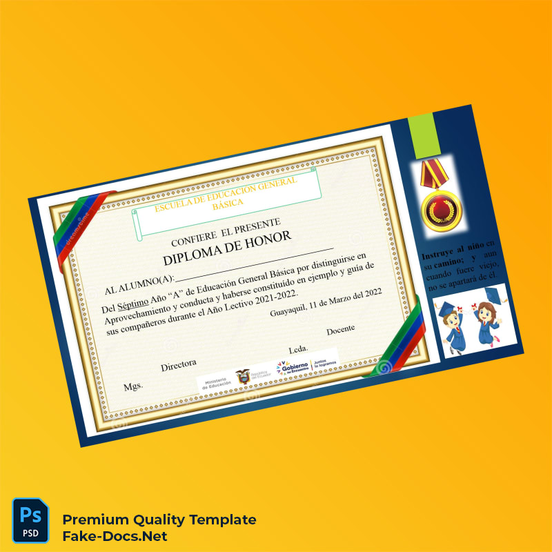 Ecuador Escuela de Educación General Básica Seventh Year Diploma – High Quality Replacement Template 3 Page Ecuador Escuela de Educación General Básica Seventh Year Diploma – High Quality Replacement Template 3 Page