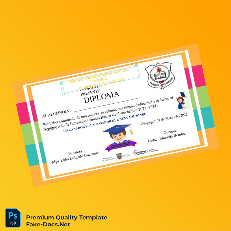 Ecuador Escuela de Educación General Básica Seventh Year Diploma – High Quality Replacement Template 3 Page Ecuador Escuela de Educación General Básica Seventh Year Diploma – High Quality Replacement Template 3 Page