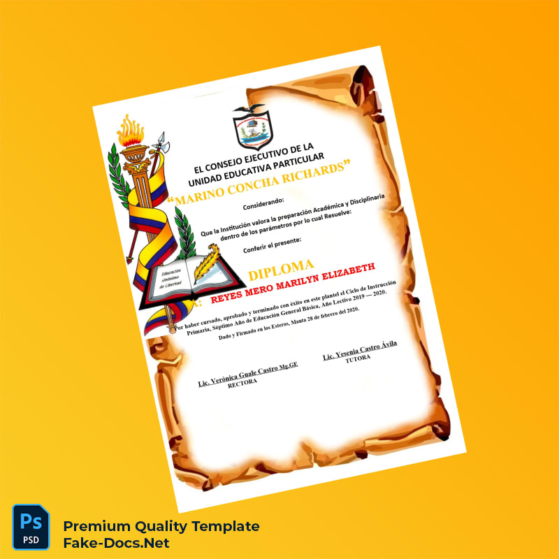 Ecuador Marino Concha Richards Diploma Template – High Quality Replacement Template 4 Page Ecuador Marino Concha Richards Diploma Template – High Quality Replacement Template 4 Page