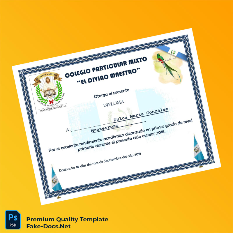 Guatemala Colegio Particular Mixto _El Divino Maestro_ Diploma – High Quality Replacement Template 2 Page Guatemala Colegio Particular Mixto _El Divino Maestro_ Diploma – High Quality Replacement Template 2 Page