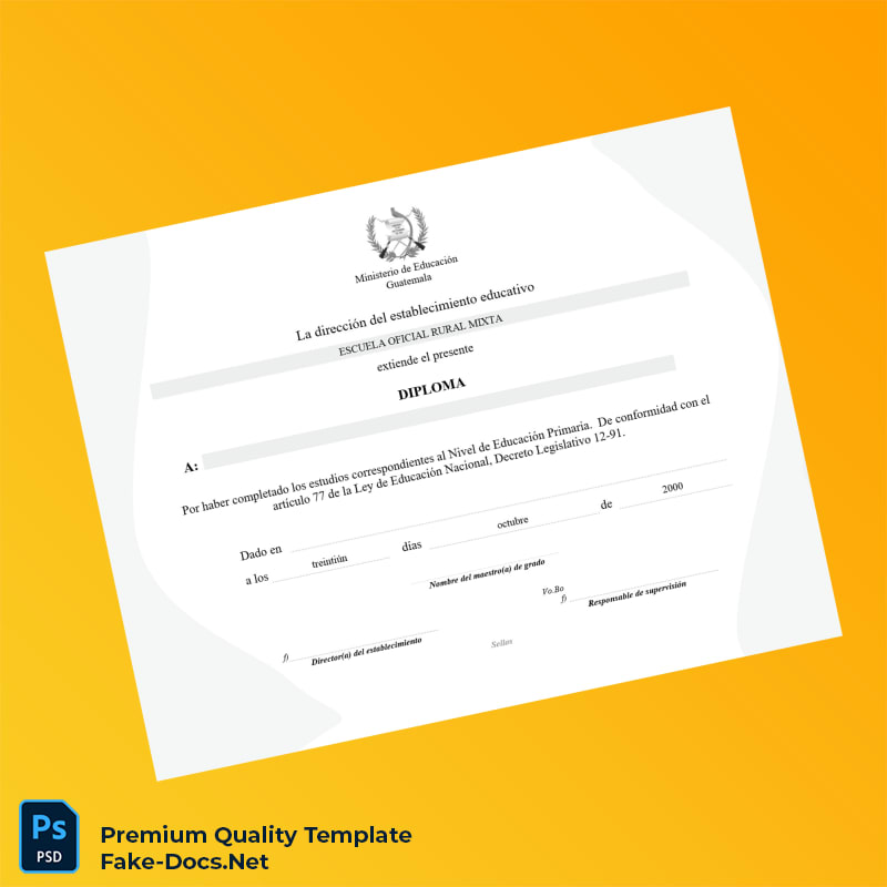 Guatemala Escuela Oficial Rural Mixta Primary Education Diploma Template – High Quality Replacement Template Guatemala Escuela Oficial Rural Mixta Primary Education Diploma Template – High Quality Replacement Template
