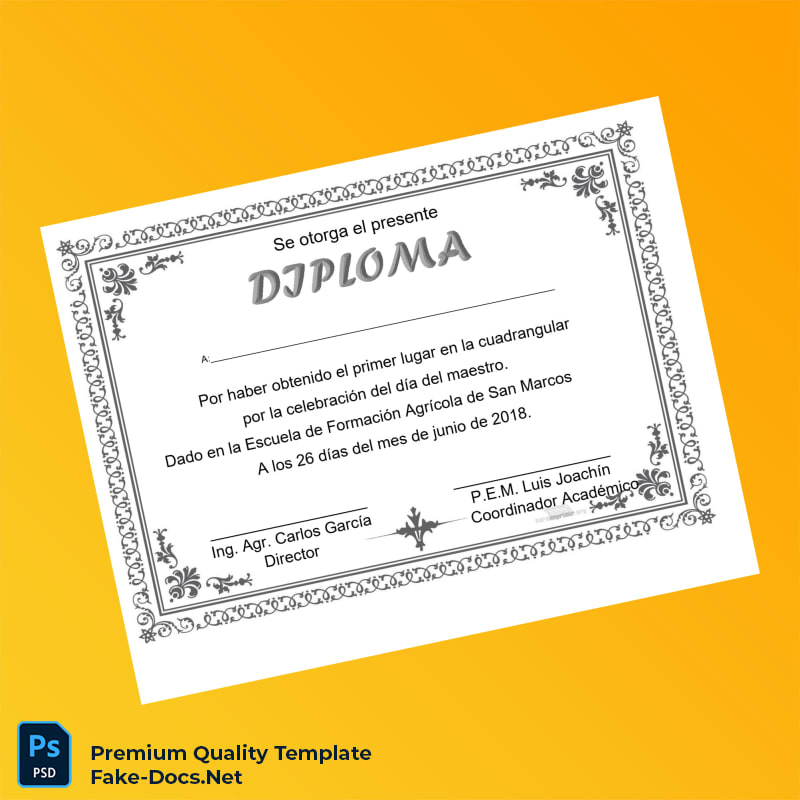 Guatemala Escuela de Formación Agrícola de San Marcos Diploma Template – High Quality Replacement Template Guatemala Escuela de Formación Agrícola de San Marcos Diploma Template – High Quality Replacement Template