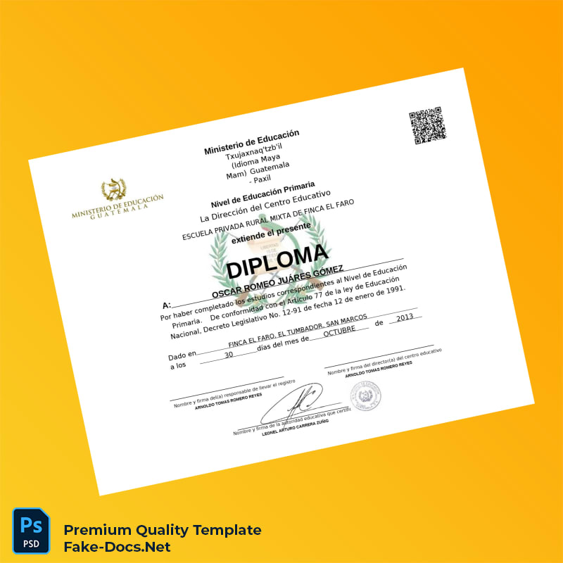 Guatemala Finca El Faro Primary School Primary Education Diploma – High Quality Replacement Template 2 Page Guatemala Finca El Faro Primary School Primary Education Diploma – High Quality Replacement Template 2 Page