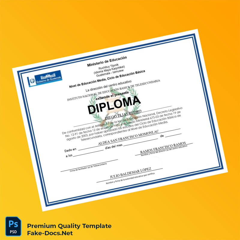 Guatemala Instituto Nacional de Educación Básica de Telesecundaria Primary Education Diploma – High Quality Replacement Template 3 Page Guatemala Instituto Nacional de Educación Básica de Telesecundaria Primary Education Diploma – High Quality Replacement Template 3 Page