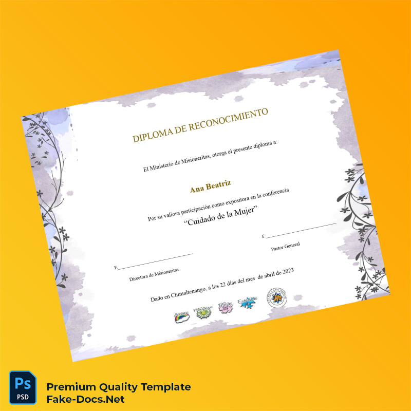 Guatemala Ministerio de Misioneritas Recognition Diploma Template – High Quality Replacement Template Guatemala Ministerio de Misioneritas Recognition Diploma Template – High Quality Replacement Template