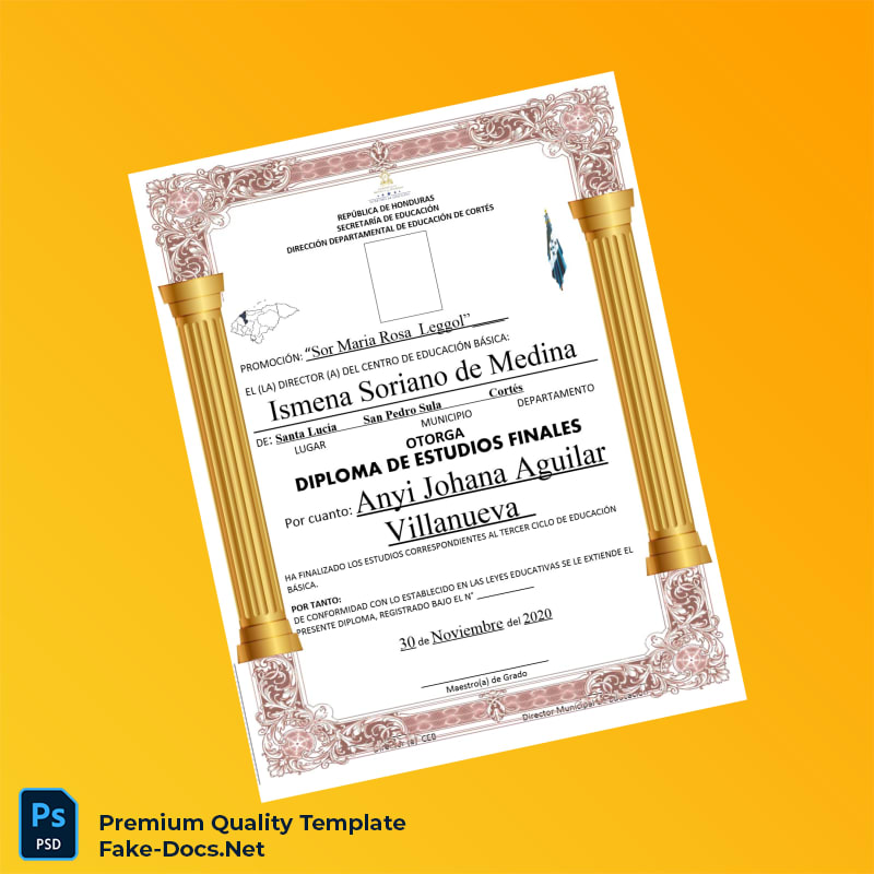 Honduras Centro de Educación Básica Sor Maria Rosa Leggol Diploma of Final Studies – High Quality Replacement Template Honduras Centro de Educación Básica Sor Maria Rosa Leggol Diploma of Final Studies – High Quality Replacement Template