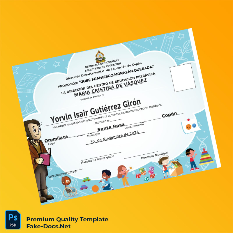 Honduras Centro de Educación Prebásica María Cristina de Vásquez Prebásica Diploma – High Quality Replacement Template Honduras Centro de Educación Prebásica María Cristina de Vásquez Prebásica Diploma – High Quality Replacement Template