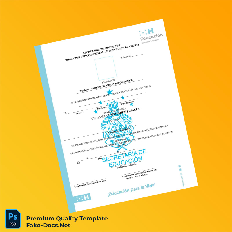 Honduras Diploma de Basic Studies Certificate – High Quality Replacement Template Honduras Diploma de Basic Studies Certificate – High Quality Replacement Template