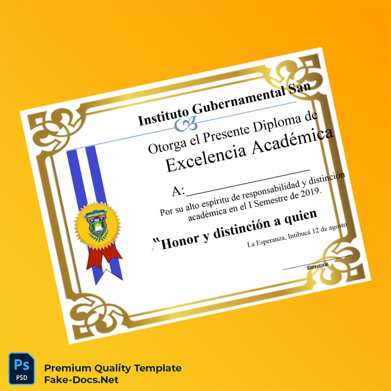 Honduras Instituto Gubernamental San Francisco Academic Excellence Diploma – High Quality Replacement Template Honduras Instituto Gubernamental San Francisco Academic Excellence Diploma – High Quality Replacement Template