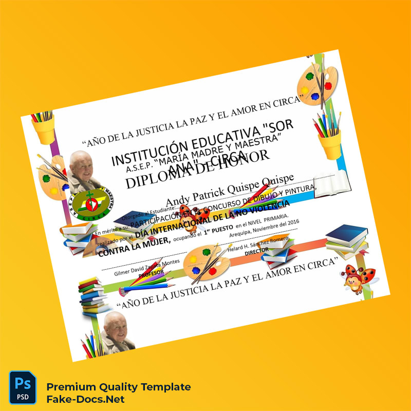 Peru A.S.E.P. María Madre y Maestra Honor Diploma Template – High Quality Replacement Template 6 Page Peru A.S.E.P. María Madre y Maestra Honor Diploma Template – High Quality Replacement Template 6 Page