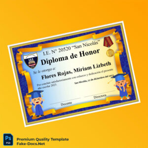 Peru I.E. N° 20520 ‘San Nicolás’ Honor Diploma Template – High Quality Replacement Template Peru I.E. N° 20520 ‘San Nicolás’ Honor Diploma Template – High Quality Replacement Template