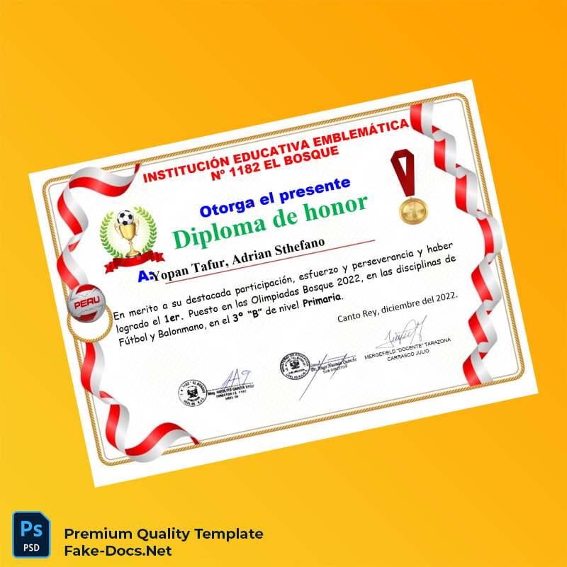 Peru Institución Educativa Emblemática No 1182 El Bosque Diploma of Honor Template – High Quality Replacement Template Peru Institución Educativa Emblemática No 1182 El Bosque Diploma of Honor Template – High Quality Replacement Template