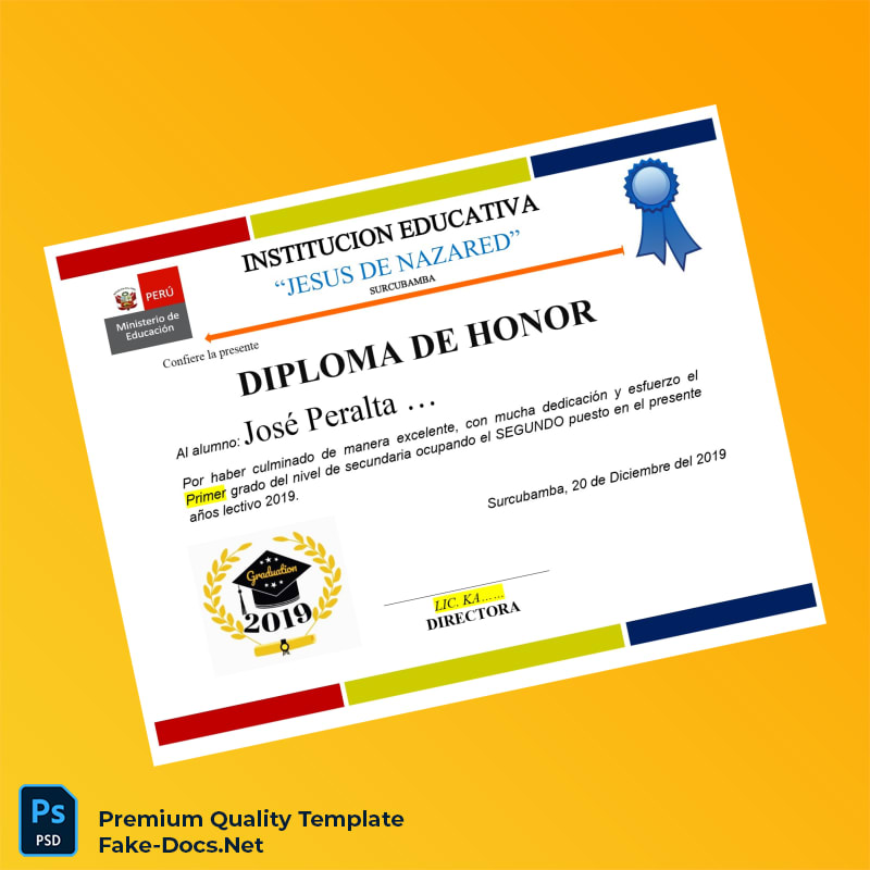 Peru Jesus de Nazared Honor Diploma – High Quality Replacement Template Peru Jesus de Nazared Honor Diploma – High Quality Replacement Template