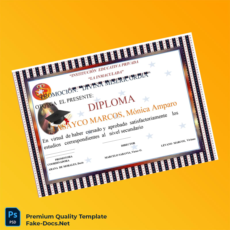 Peru La Inmaculada High School Diploma – High Quality Replacement Template 5 Page Peru La Inmaculada High School Diploma – High Quality Replacement Template 5 Page