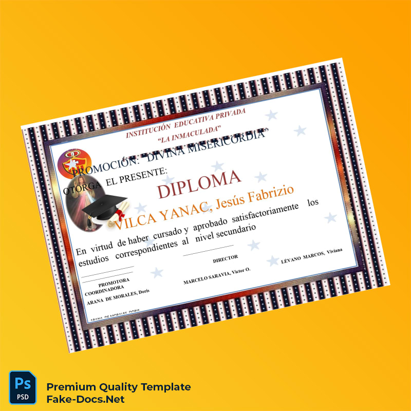 Peru La Inmaculada High School Diploma – High Quality Replacement Template 5 Page Peru La Inmaculada High School Diploma – High Quality Replacement Template 5 Page