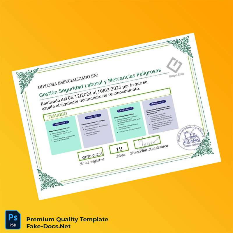 Peru National Customs and Foreign Trade School Diploma – High Quality Replacement Template 2 Page Peru National Customs and Foreign Trade School Diploma – High Quality Replacement Template 2 Page