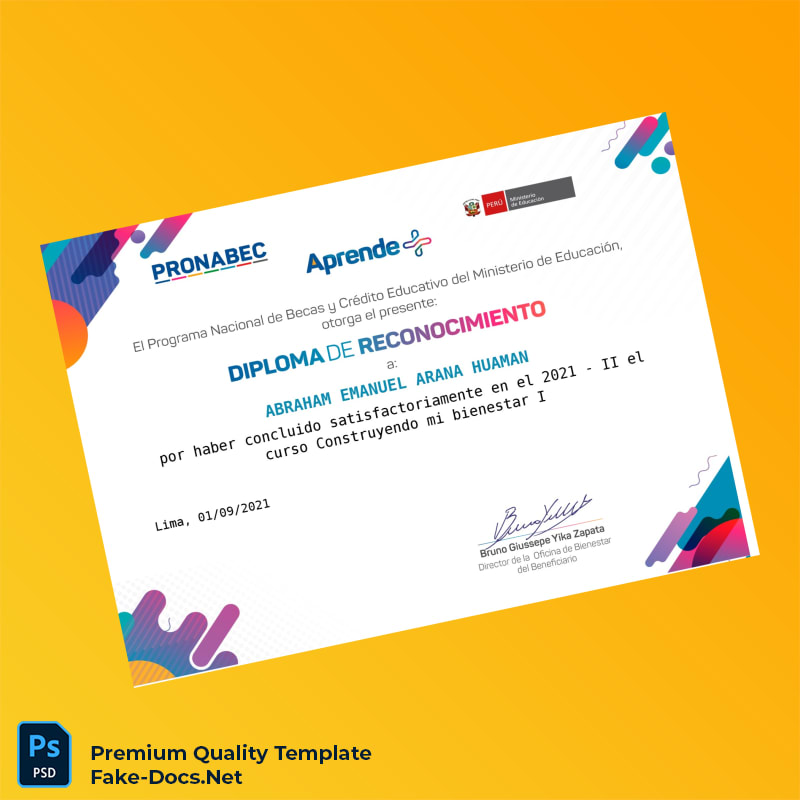 Peru Pronabec Certificate of Recognition – High Quality Replacement Template Peru Pronabec Certificate of Recognition – High Quality Replacement Template