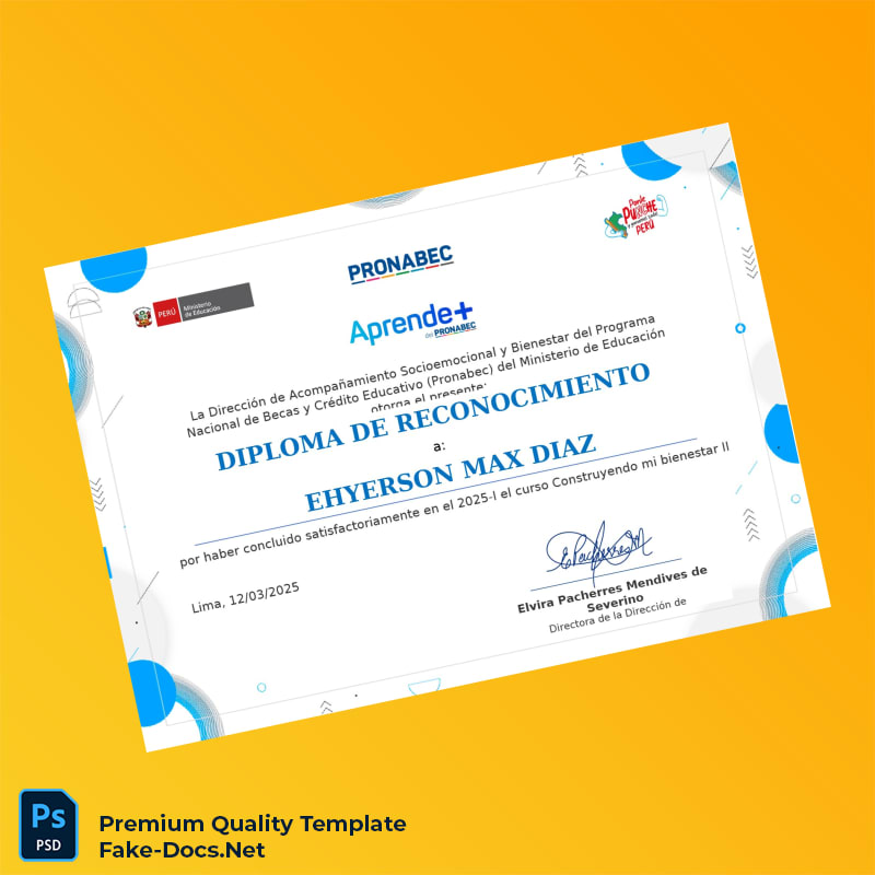 Peru Pronabec Diploma of Recognition – High Quality Replacement Template Peru Pronabec Diploma of Recognition – High Quality Replacement Template