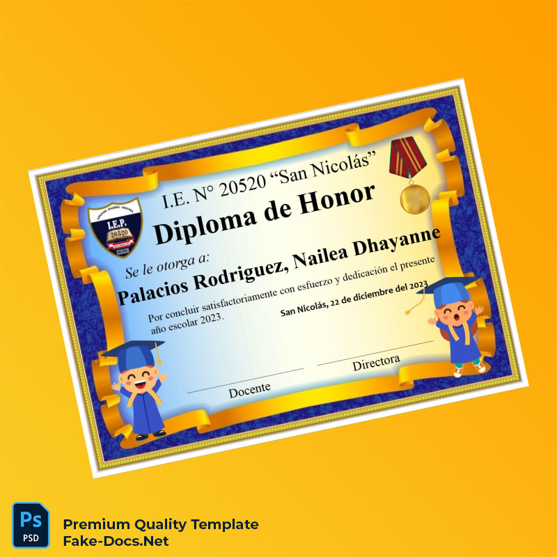 Peru San Nicolás School Honor Diploma Template – High Quality Replacement Template Peru San Nicolás School Honor Diploma Template – High Quality Replacement Template