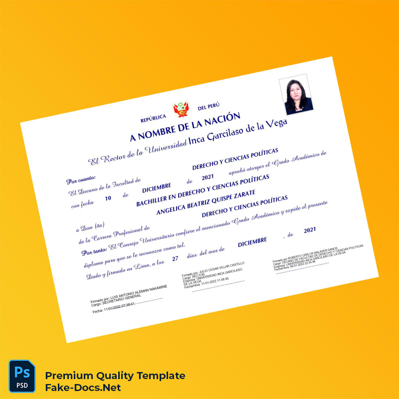 Peru Universidad Inca Garcilaso de la Vega Bachelor of Law and Political Science Template – High Quality Replacement Template 2 Page Peru Universidad Inca Garcilaso de la Vega Bachelor of Law and Political Science Template – High Quality Replacement Template 2 Page