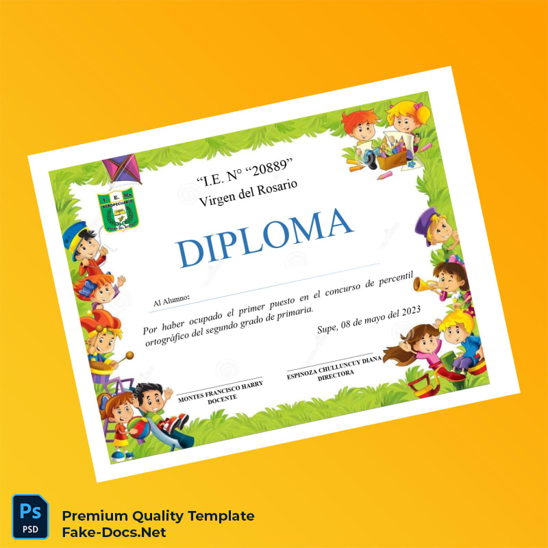 Peru Virgen del Rosario Primary Education Diploma Template – High Quality Replacement Template 2 Page Peru Virgen del Rosario Primary Education Diploma Template – High Quality Replacement Template 2 Page