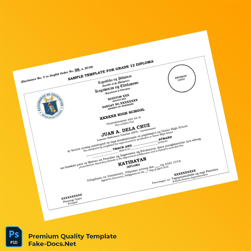 Philippines Caraga National High School High School Diploma Template – High Quality Replacement Template 2 Page Philippines Caraga National High School High School Diploma Template – High Quality Replacement Template 2 Page