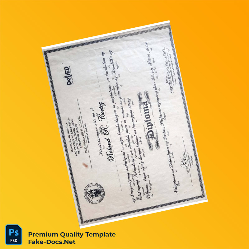 Philippines DepEd Department of Education High School Diploma Template – High Quality Replacement Template Philippines DepEd Department of Education High School Diploma Template – High Quality Replacement Template