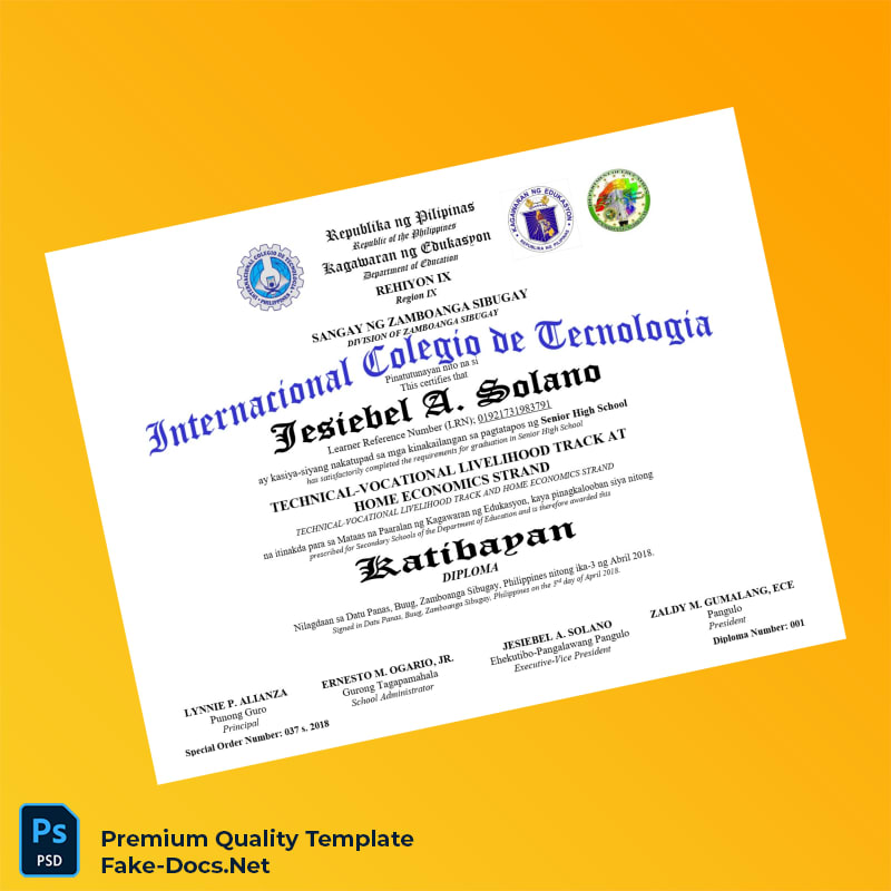Philippines International College of Technology High School Diploma in Technical-Vocational Livelihood Track at Home Economics Strand – High Quality Replacement Template Philippines International College of Technology High School Diploma in Technical-Vocational Livelihood Track at Home Economics Strand – High Quality Replacement Template
