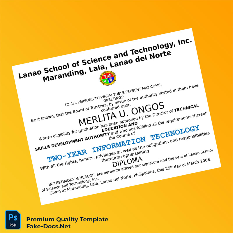 Philippines Lanao School of Science and Technology Inc. Two-Year Diploma in IT and Health Care Services NC II – High Quality Replacement Template 3 Page Philippines Lanao School of Science and Technology Inc. Two-Year Diploma in IT and Health Care Services NC II – High Quality Replacement Template 3 Page