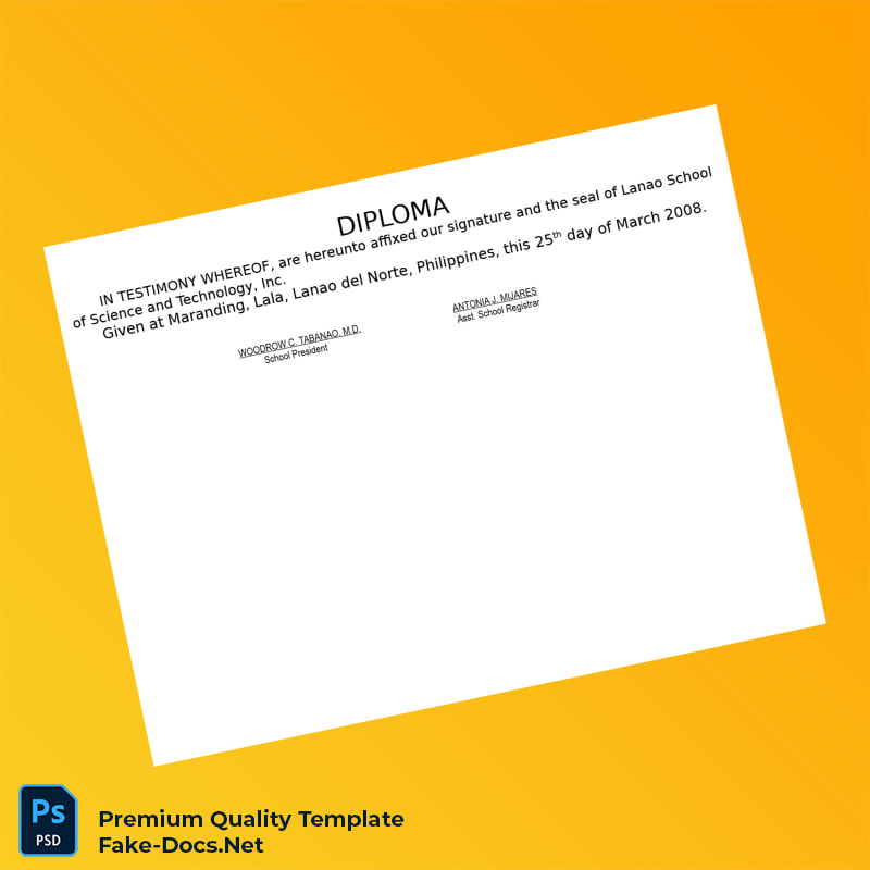 Philippines Lanao School of Science and Technology Inc Two-Year Information Technology Diploma – High Quality Replacement Template 3 Page Philippines Lanao School of Science and Technology Inc Two-Year Information Technology Diploma – High Quality Replacement Template 3 Page
