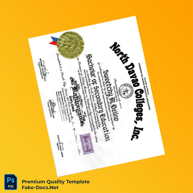 Philippines North Davao Colleges Inc Bachelor of Secondary Education Diploma – High Quality Replacement Template Philippines North Davao Colleges Inc Bachelor of Secondary Education Diploma – High Quality Replacement Template