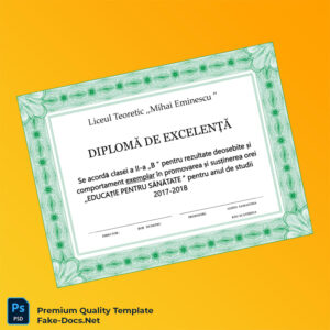 Romania Liceul Teoretic Mihai Eminescu Excellence Diploma – High Quality Replacement Template Romania Liceul Teoretic Mihai Eminescu Excellence Diploma – High Quality Replacement Template