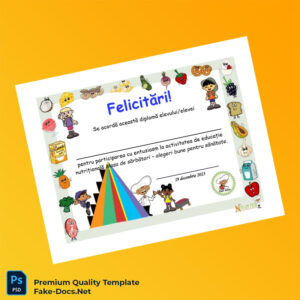 Romania Nutritional Education Participation Diploma Template – High Quality Replacement Template Romania Nutritional Education Participation Diploma Template – High Quality Replacement Template