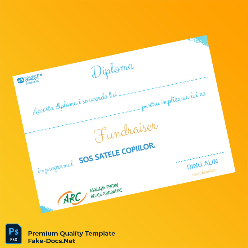 Romania SOS Satele Copiilor Fundraiser Diploma Template – High Quality Replacement Template Romania SOS Satele Copiilor Fundraiser Diploma Template – High Quality Replacement Template