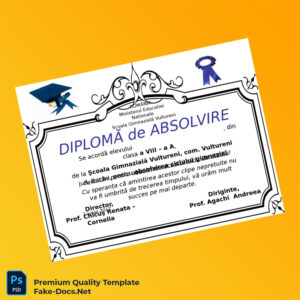 Romania Scoala Gimnaziala Vultureni Middle School Graduation Diploma Template – High Quality Replacement Template