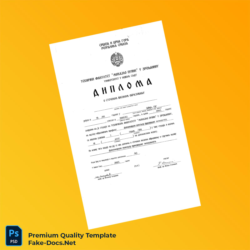 Serbia Technical Faculty Mihajlo Pupin Bachelor of Science in Production Management Degree Certificate – High Quality Replacement Template Serbia Technical Faculty Mihajlo Pupin Bachelor of Science in Production Management Degree Certificate – High Quality Replacement Template