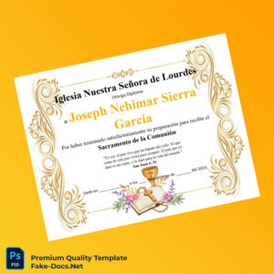 Spain Church of Our Lady of Lourdes Communion Diploma – High Quality Replacement Template Spain Church of Our Lady of Lourdes Communion Diploma – High Quality Replacement Template