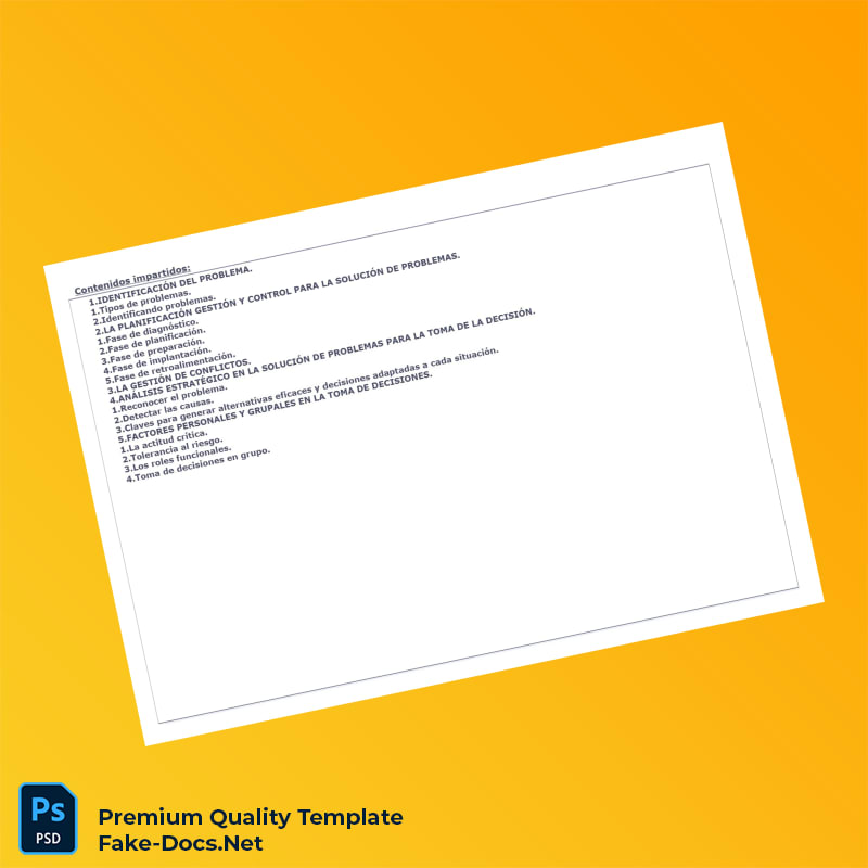 Spain Diploma in Problem Analysis and Decision Making Template – High Quality Replacement Template 2 Page Spain Diploma in Problem Analysis and Decision Making Template – High Quality Replacement Template 2 Page