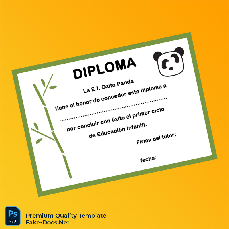 Spain E.I. Ozito Panda Completion Certificate Template – High Quality Replacement Template Spain E.I. Ozito Panda Completion Certificate Template – High Quality Replacement Template