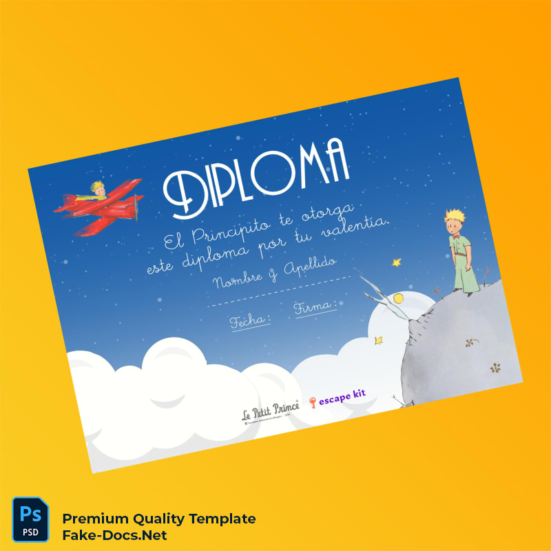 Spain Le Petit Príncipe Diploma Template – High Quality Replacement Template Spain Le Petit Príncipe Diploma Template – High Quality Replacement Template