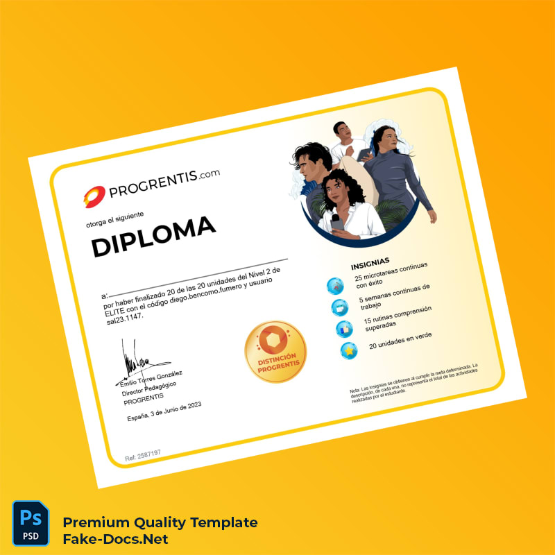 Spain Progrentis Level 2 Diploma Template – High Quality Replacement Template Spain Progrentis Level 2 Diploma Template – High Quality Replacement Template