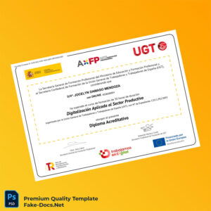 Spain Unión General de Trabajadores UGT Diploma Certificate – High Quality Replacement Template 2 Page Spain Unión General de Trabajadores UGT Diploma Certificate – High Quality Replacement Template 2 Page