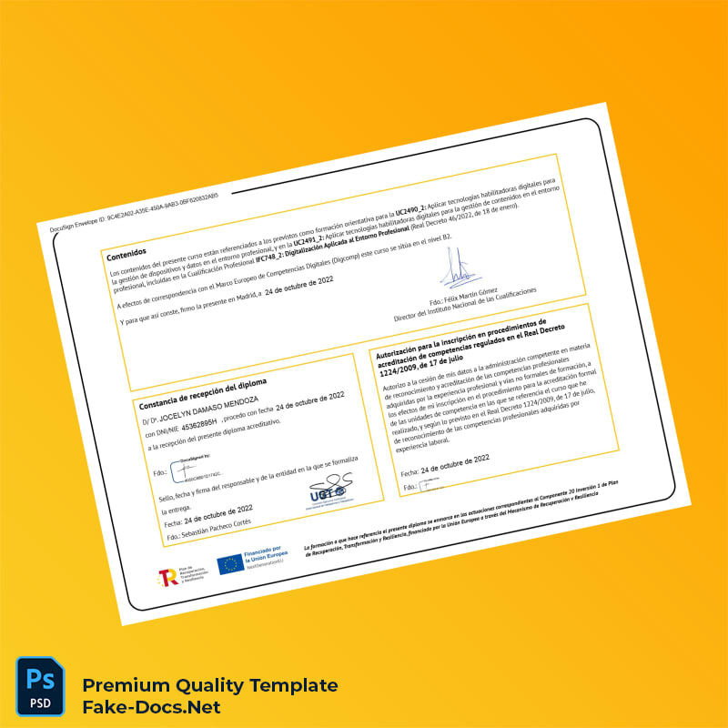 Spain Unión General de Trabajadores UGT Diploma Certificate – High Quality Replacement Template 2 Page Spain Unión General de Trabajadores UGT Diploma Certificate – High Quality Replacement Template 2 Page