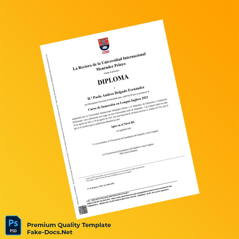 Spain Universidad Internacional Menéndez Pelayo Diploma in English Language Immersion Course 2021 – High Quality Replacement Template 2 Page Spain Universidad Internacional Menéndez Pelayo Diploma in English Language Immersion Course 2021 – High Quality Replacement Template 2 Page