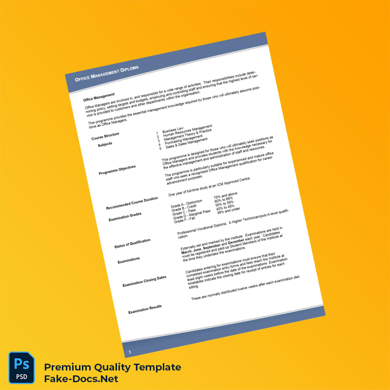 UK Institute of Commercial Management Diploma in Office Management Template – High Quality Replacement Template 3 Page UK Institute of Commercial Management Diploma in Office Management Template – High Quality Replacement Template 3 Page