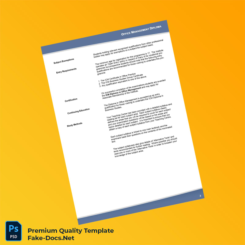 UK Institute of Commercial Management Diploma in Office Management Template – High Quality Replacement Template 3 Page UK Institute of Commercial Management Diploma in Office Management Template – High Quality Replacement Template 3 Page