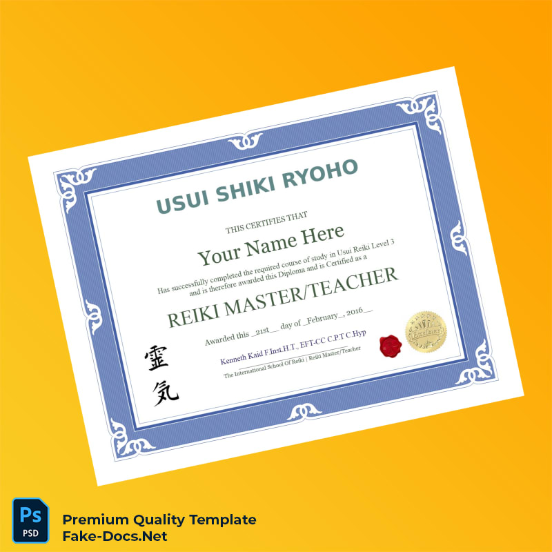 USA The International School of Reiki Usui Reiki Level 3 Certification Diploma – High Quality Replacement Template USA The International School of Reiki Usui Reiki Level 3 Certification Diploma – High Quality Replacement Template