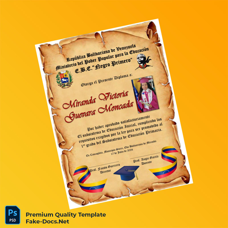 Venezuela E.B.E. _Negro Primero_ 1st Grade Promotion Diploma – High Quality Replacement Template 2 Page Venezuela E.B.E. _Negro Primero_ 1st Grade Promotion Diploma – High Quality Replacement Template 2 Page