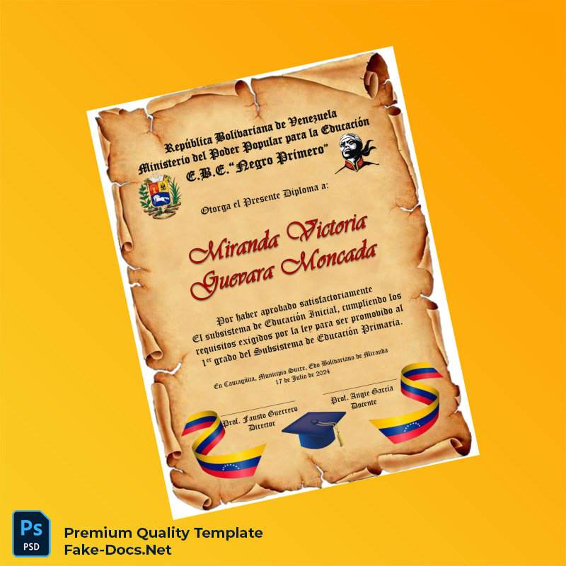 Venezuela E.B.E. _Negro Primero_ 1st Grade Promotion Diploma – High Quality Replacement Template 2 Page Venezuela E.B.E. _Negro Primero_ 1st Grade Promotion Diploma – High Quality Replacement Template 2 Page